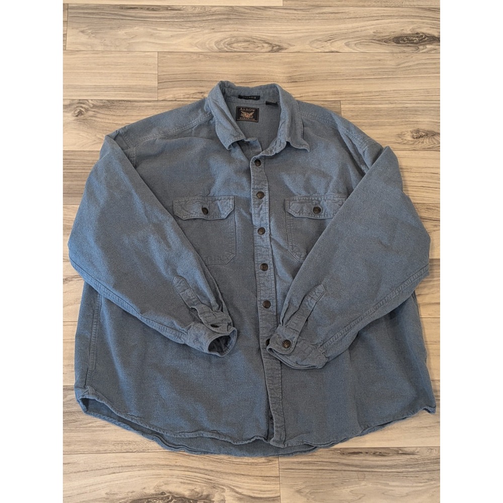 Chamois Arrow Vintage Men's Workwear Shirt XXL Blue Brushed Cotton Button Front